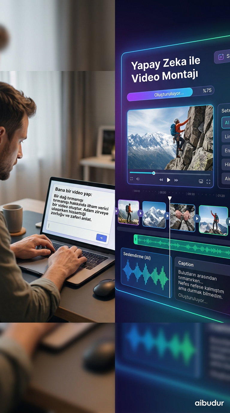 Yapay zeka destekli video üretim aşamalarını gösteren görsel