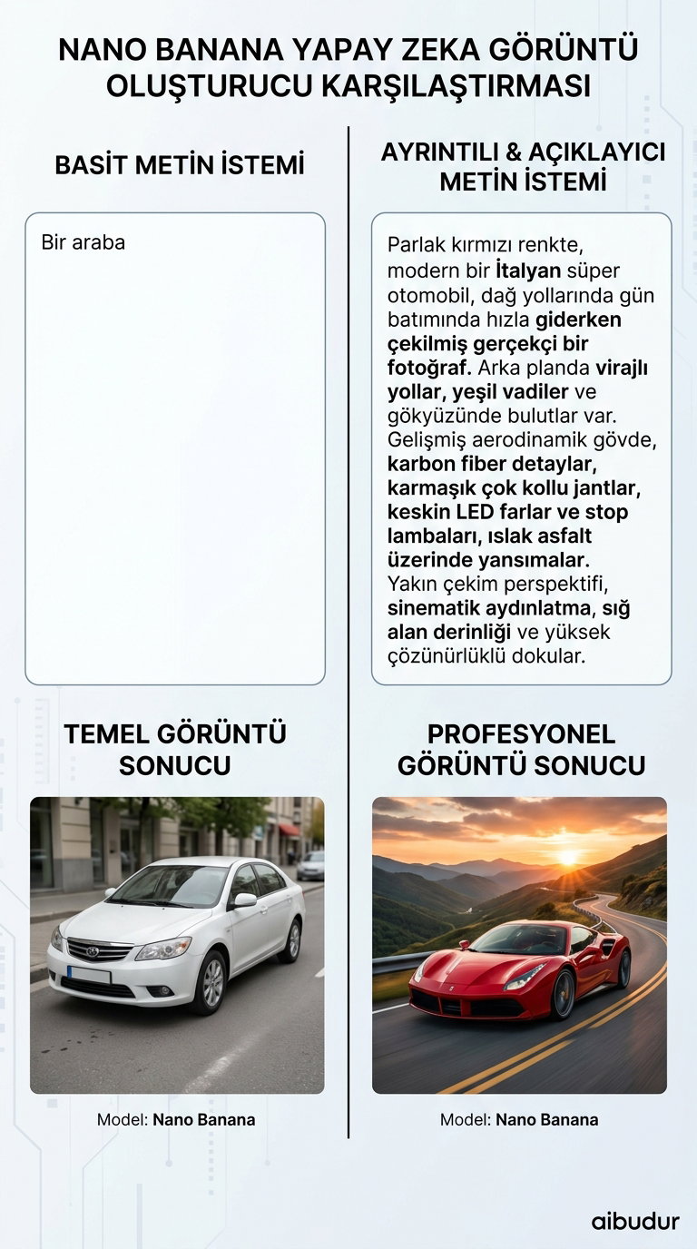Nano Banana prompt örneği ile üretilmiş sinematik araba görseli