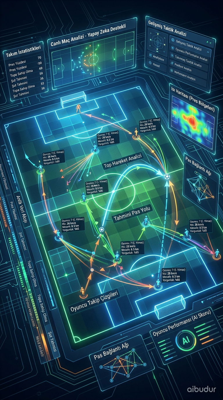 Futbol oyuncusunun performans metriklerini gösteren yapay zeka dashboard ekranı
