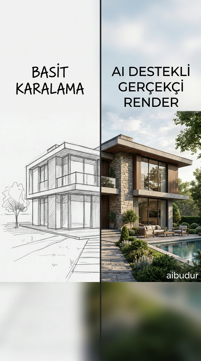 Yapay zekanın elle çizilmiş mimari eskizi fotogerçekçi görsel haline getirmesi