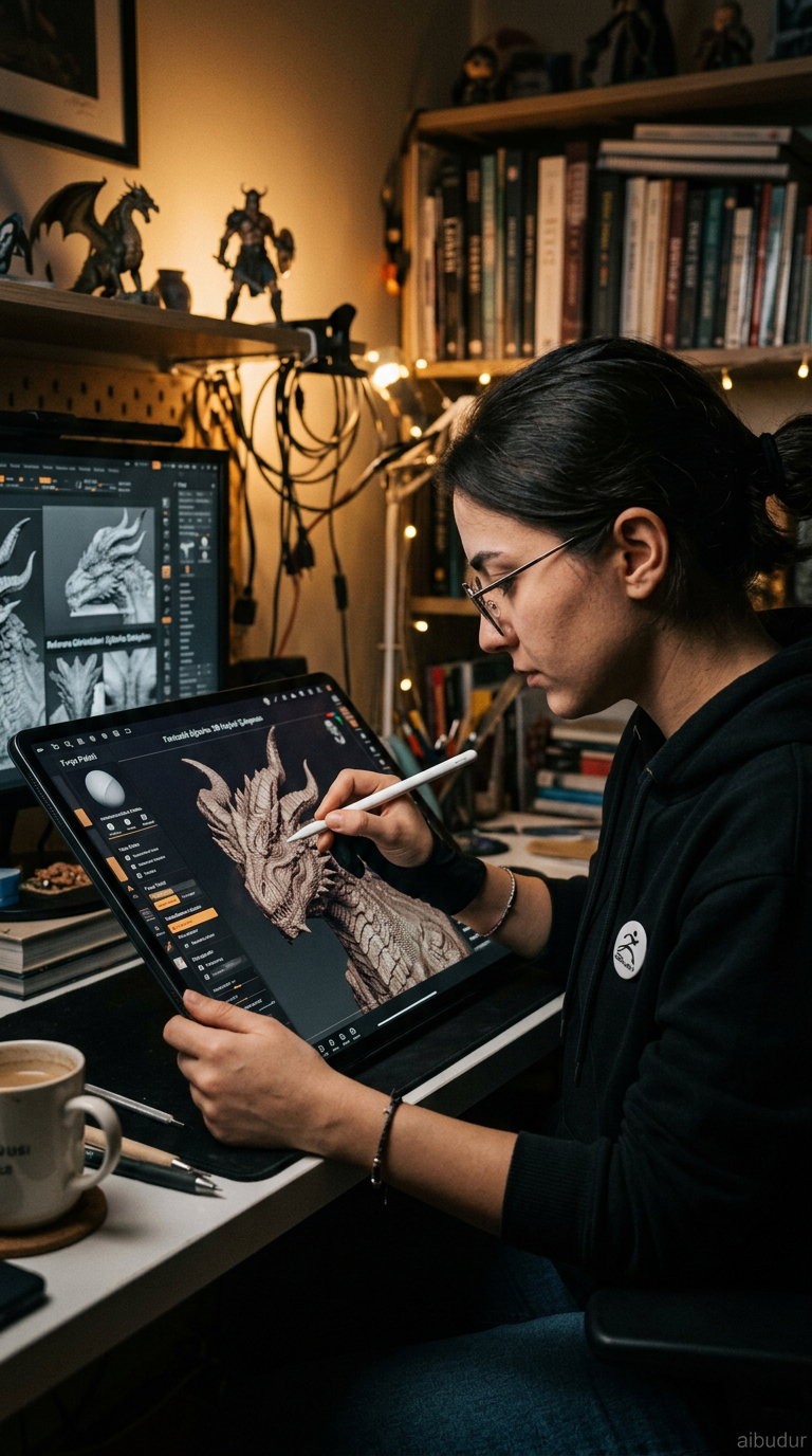 ZBrush ve Autodesk Maya gibi profesyonel 3D yazılım arayüzleri