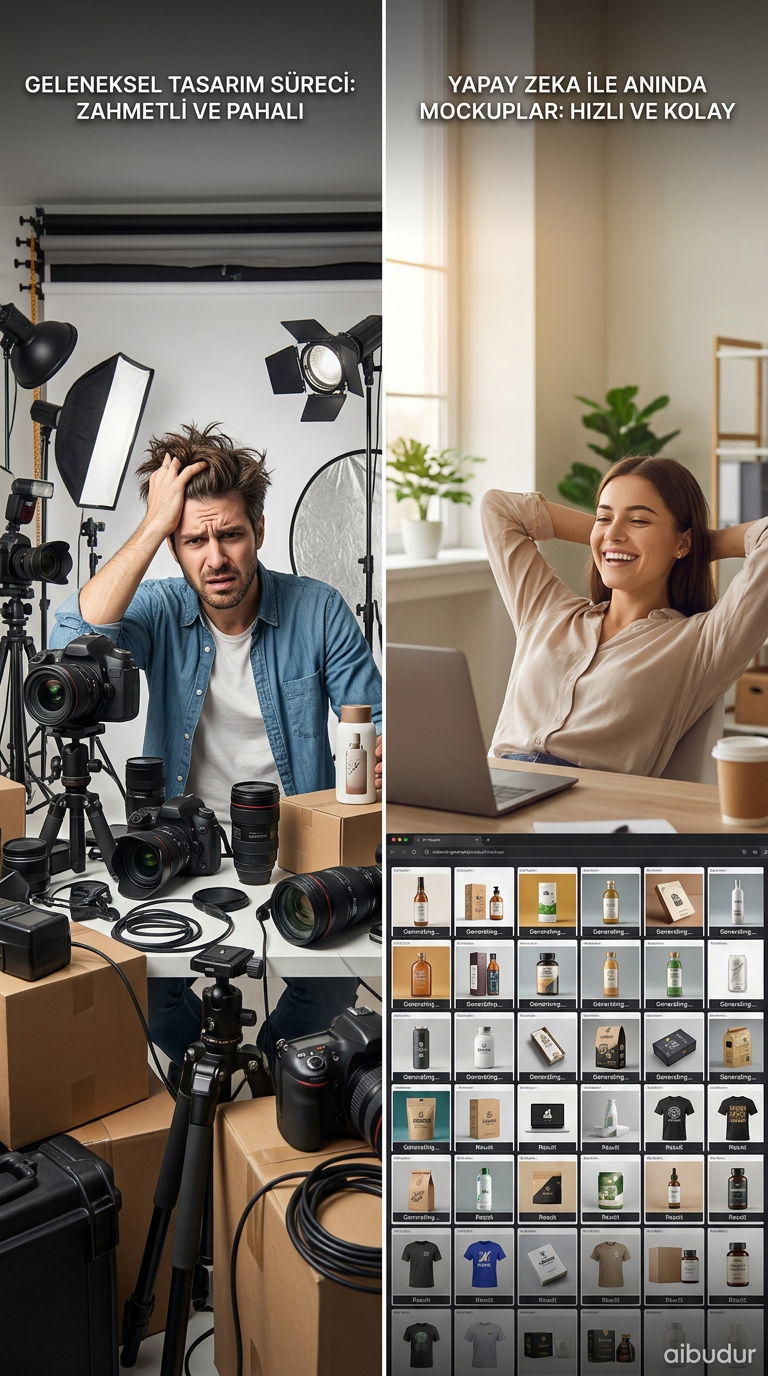 AI ile hazırlanmış tişört ve kupa mockup görselleri