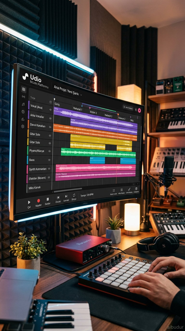 Udio platformunda gelişmiş müzik düzenleme ve kompozisyon ekranı