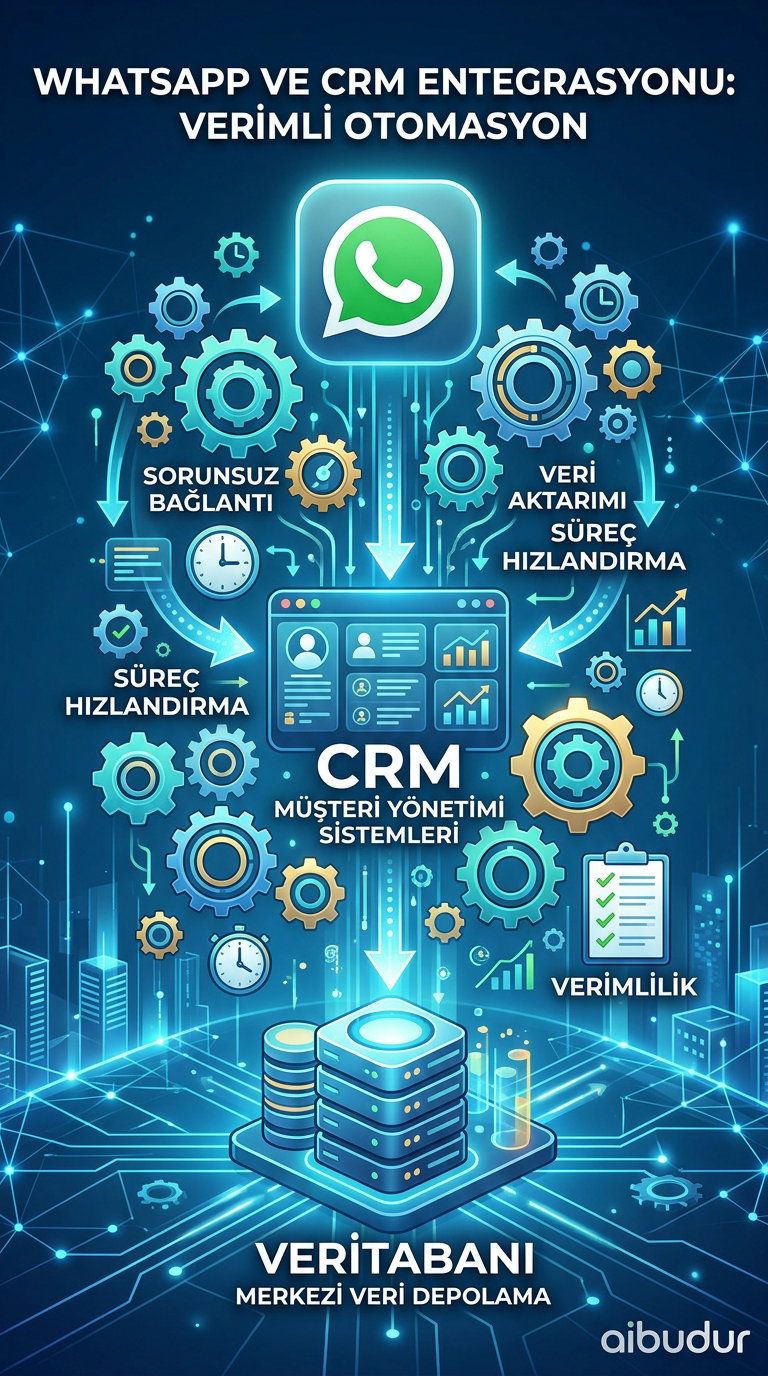 WhatsApp CRM entegrasyonu ve otomatik mesaj tetikleyicilerini gösteren akış şeması