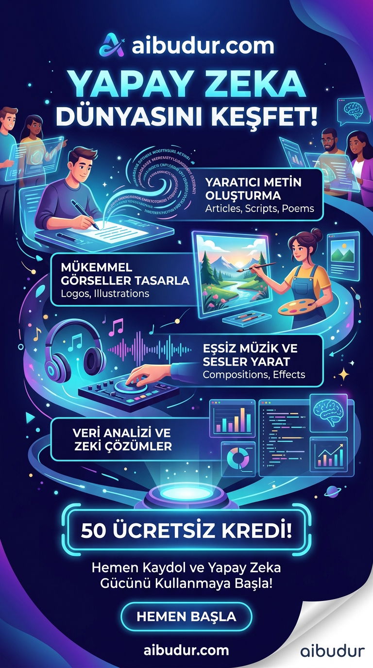Aibudur platformunda yapay zeka araçlarını ücretsiz kredi ile deneme ekranı