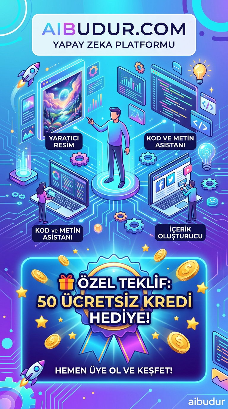 Aibudur platformunda yapay zeka araçları ve ücretsiz kredi ekranı